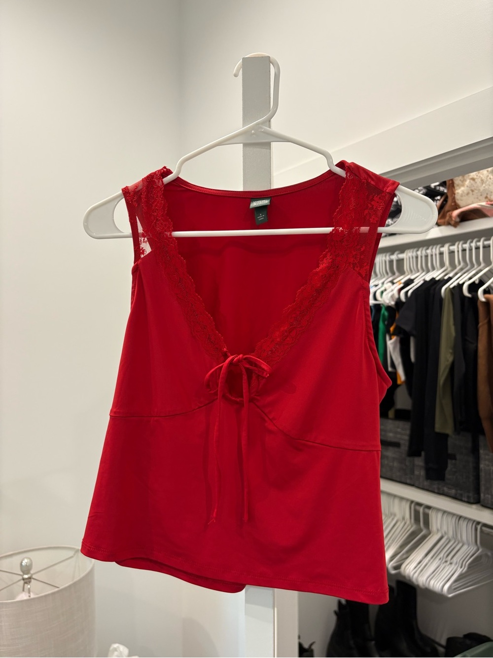 wild fable Red Lace-Trim Tie-Front Top